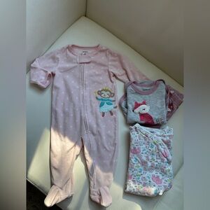 🛑 FINAL SALE Baby Girl Pajama Bundle 3–6M Carter’s Fleece Footed PJs Simple Joys
